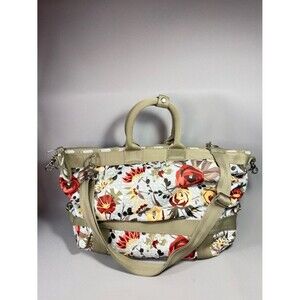 LeSportSac Large Floral Beige Trim Travel Weekender Bag